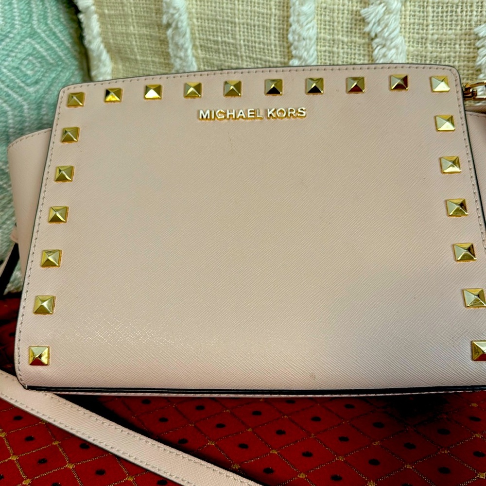 Michael Kors Blush Crossbody Bag with Gold Studs